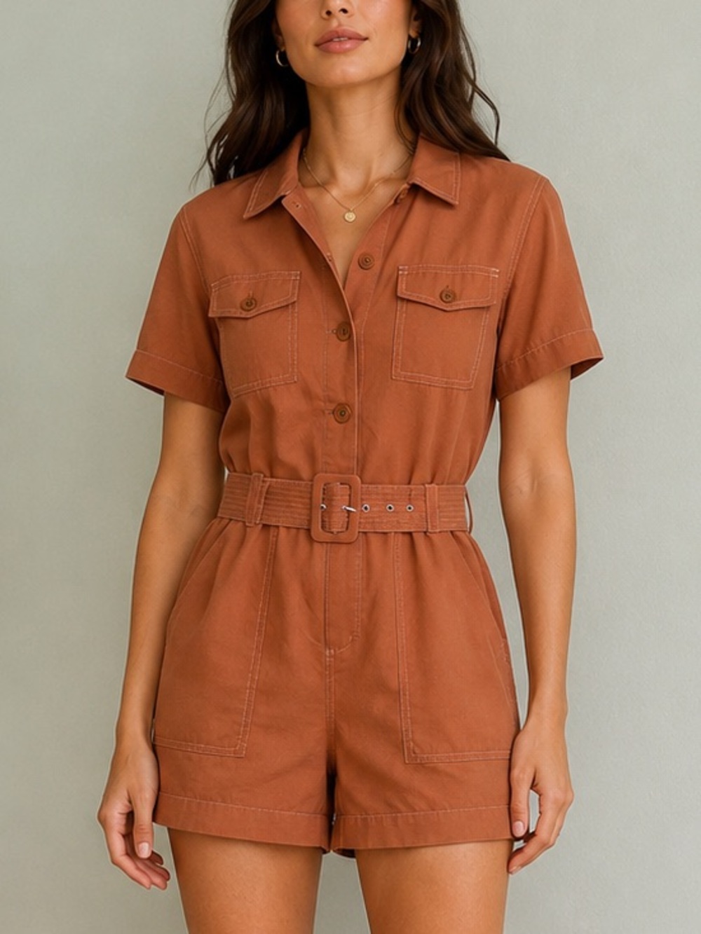 Maje Teracotta Utility Belted Romper (Size US 6/ FR 38)